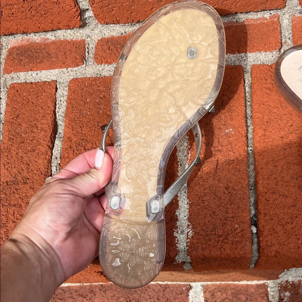 Valentino Women's Metallic Sandals with Studded Bow NO BOX - Picture 5 of 7